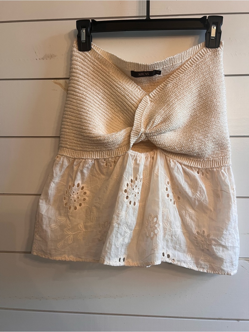 MICAS Cream Knit-Twist Eyelet A-Line Top